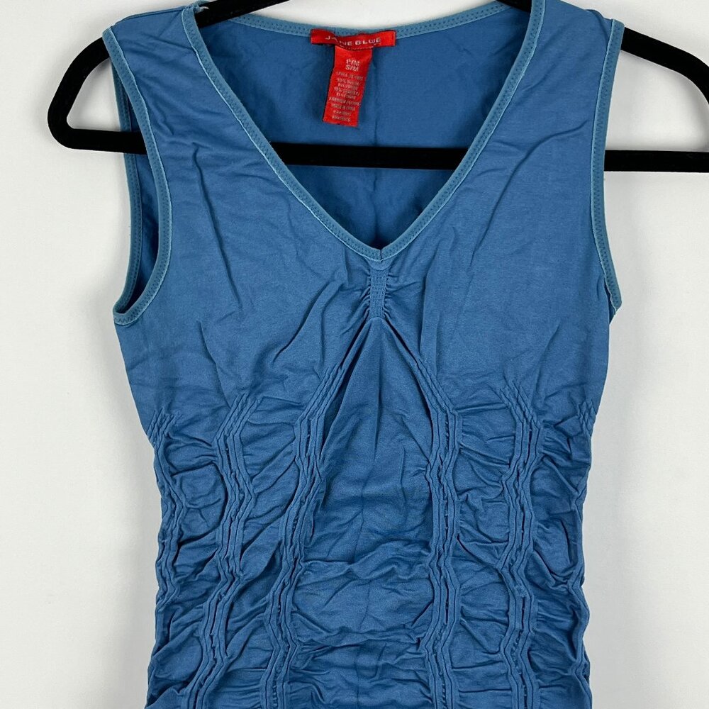 Jane Blue Top Camisole Size S/M Blue Pleated Sleeveless V Neck Stretch Nylon Sp